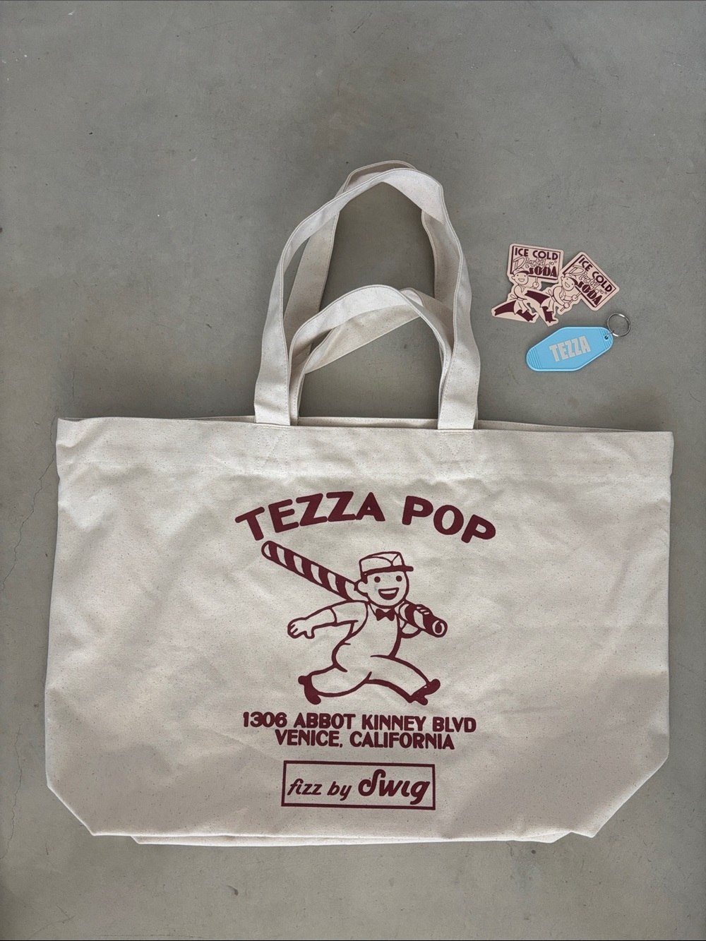 New Tezza Pop x fizz by Swig LA Pop Up tote, dirty soda stickers & keychain